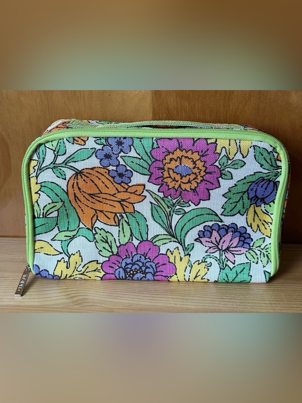 Clinique Multi Floral Wrap Around Zip Rectangle Cosmetic Travel Makeup Bag Pouch